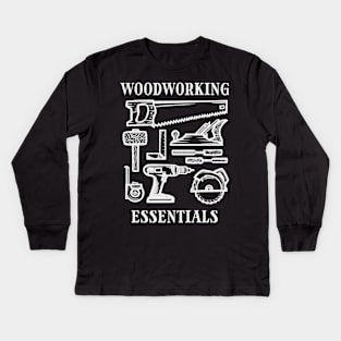 Woodworking Essentials - Carpenter's Basic Tools Kids Long Sleeve T-Shirt